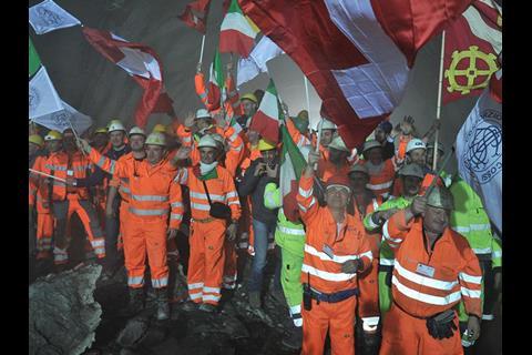 The southern end of the western bore of the Ceneri base tunnel was holed though on March 17 (Photo: AlpTransit Gotthard).